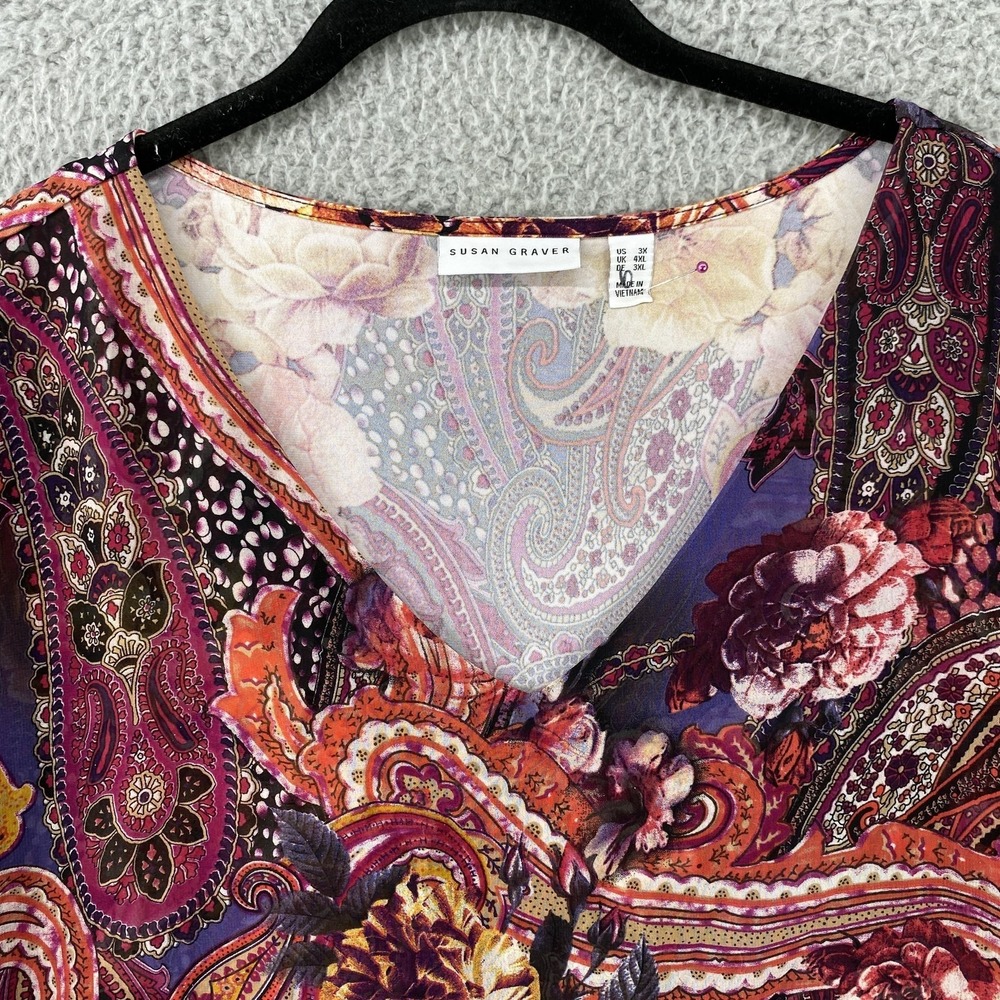 Susan Graver Shirt Womens 3X Purple Paisley Floral Tunic Top Boho Stretch - Picture 2 of 12
